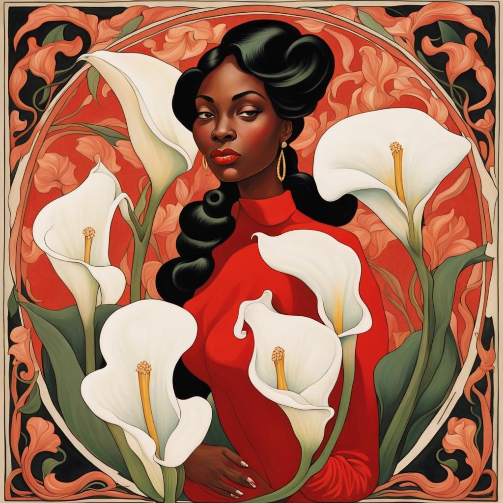 Ethereal Art Nouveau Beauty Dances with Calla Lilies