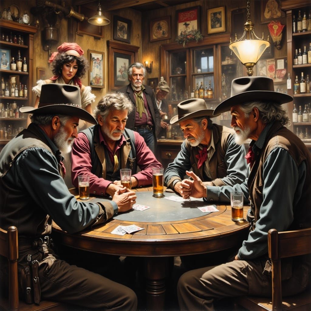 Tense Poker Game in 19th Century Saloon