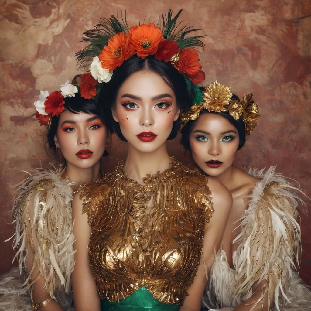 Fantasy Goddesses in Luxuriant Gold and Red