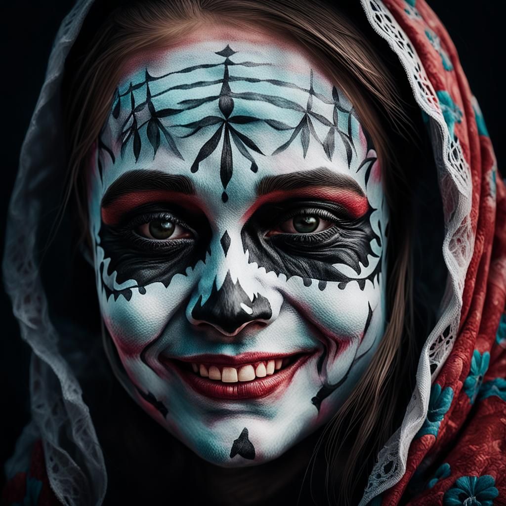 Warm Smile of a Spanish Catrina Woman with Down Syndrome