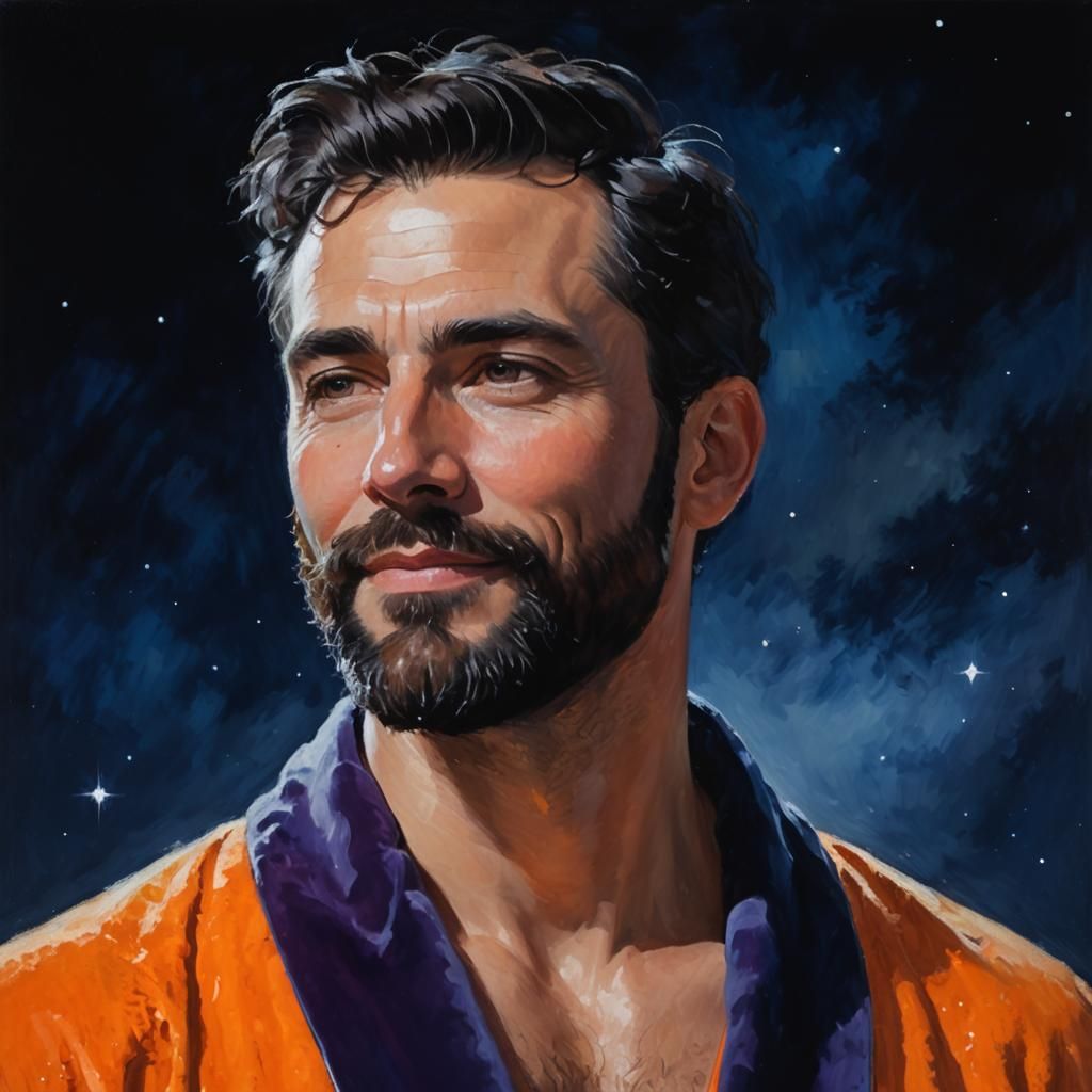 A Handsome Gentleman under the Starry Night Sky, in Soft Imp...