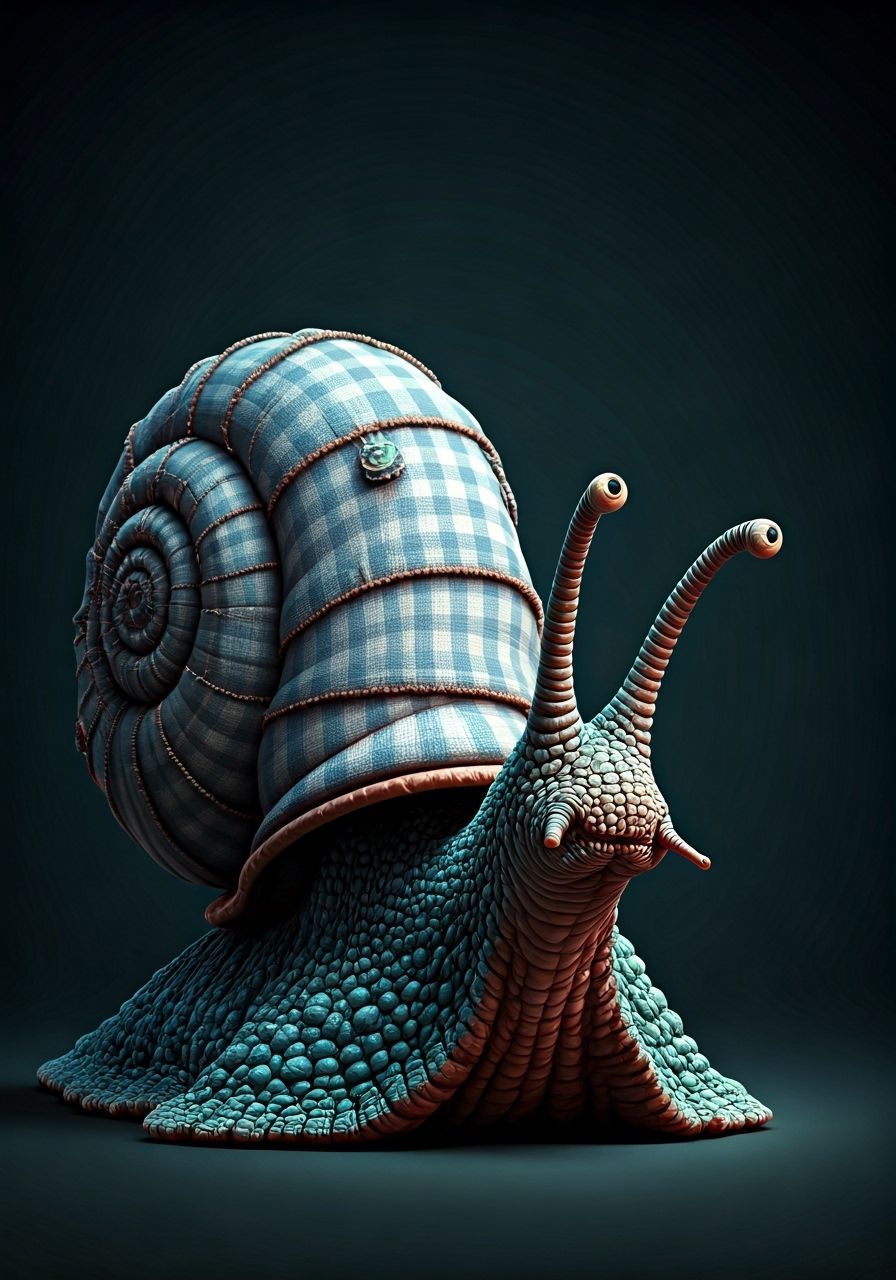 Giant Misunderstood Snail with Gingham Fur and Embroidered T...