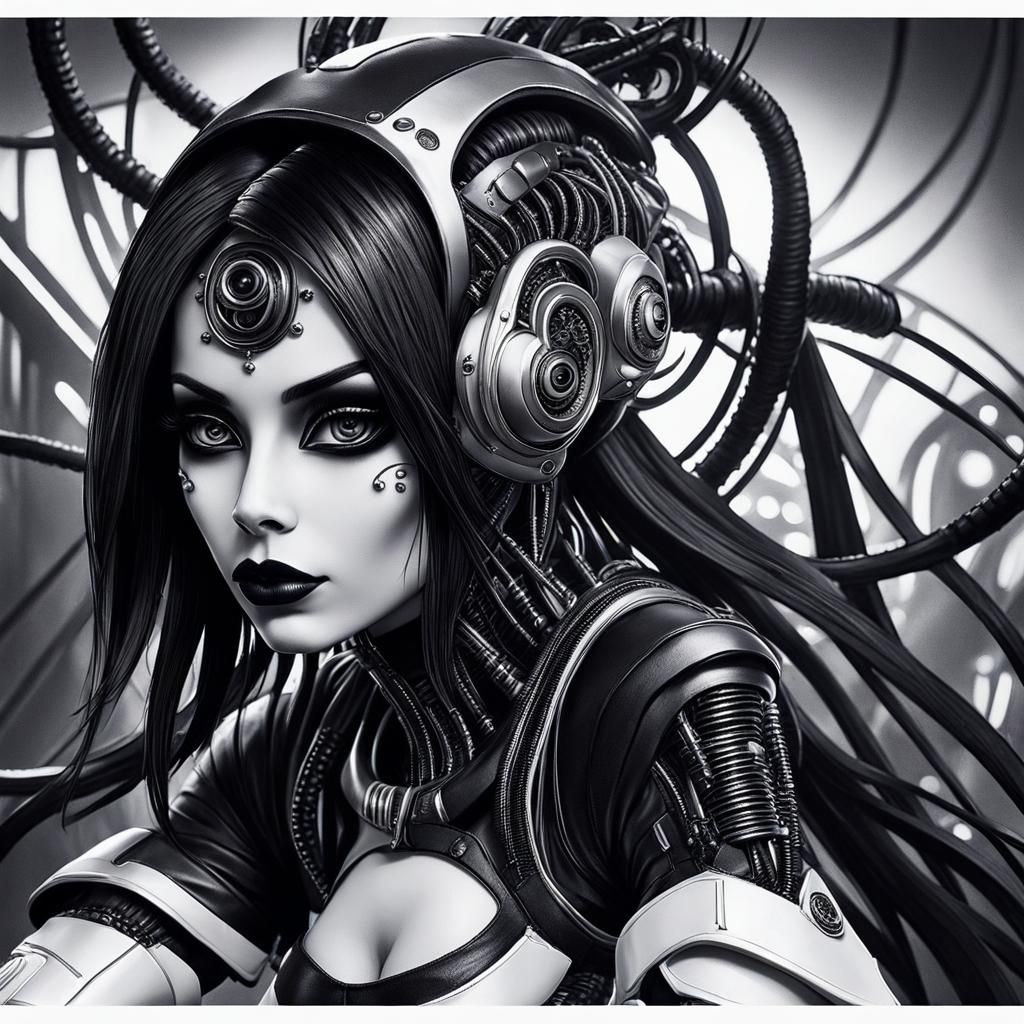 Gothic Cyberpunk Goddess Emerging from Darkness