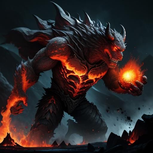 Fiery Infernal Beast in Dark Fantasy Epic