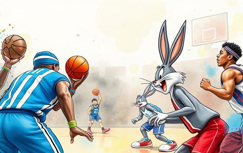 Looney Tunes vs Harlem Globetrotters in Watercolour