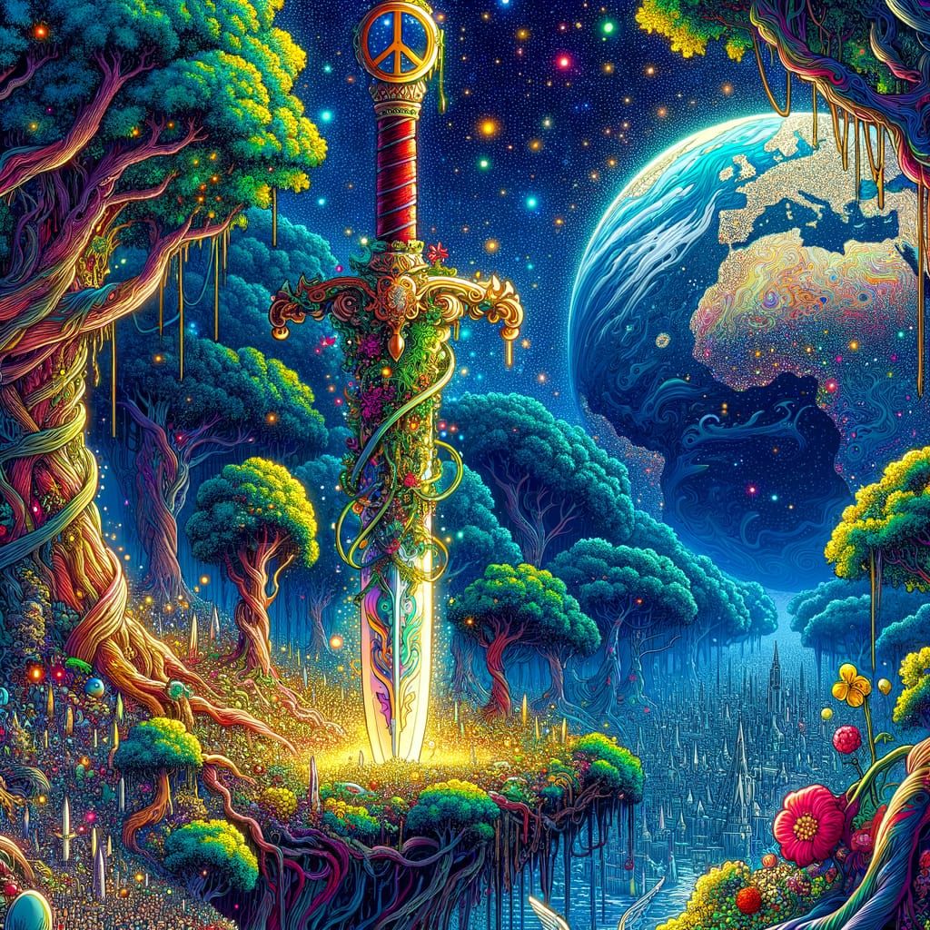 Mystical Sword of Peace in Infinite Cosmic Landscape