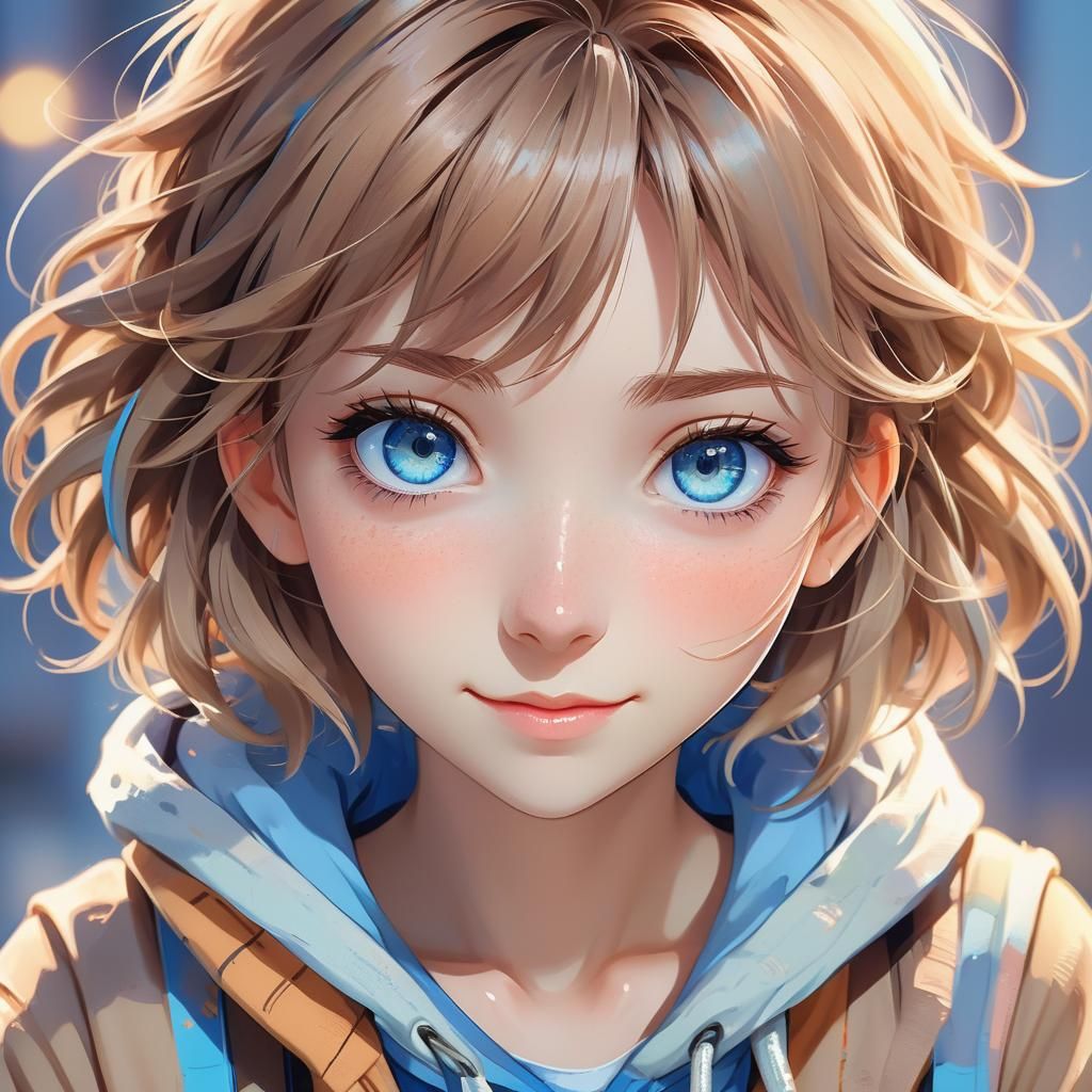 Cute Anime Girl with Gentle Smile in Pastel Colors