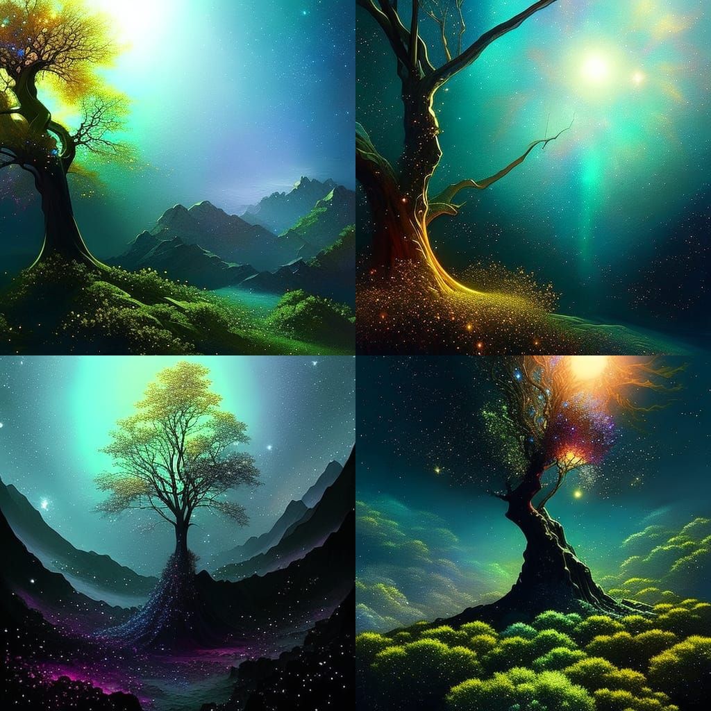 Ethereal Tree of Celestial Dreams in Vibrant Hyperrealism
