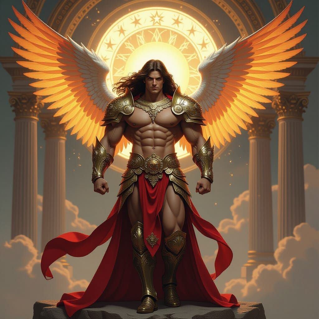 Muscular Angel in Golden Zodiac Armor