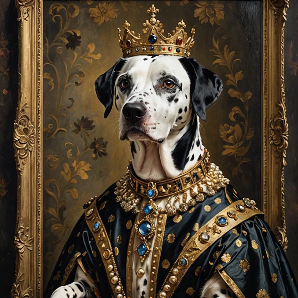Elegant Dalmatian in Baroque Royalty Attire