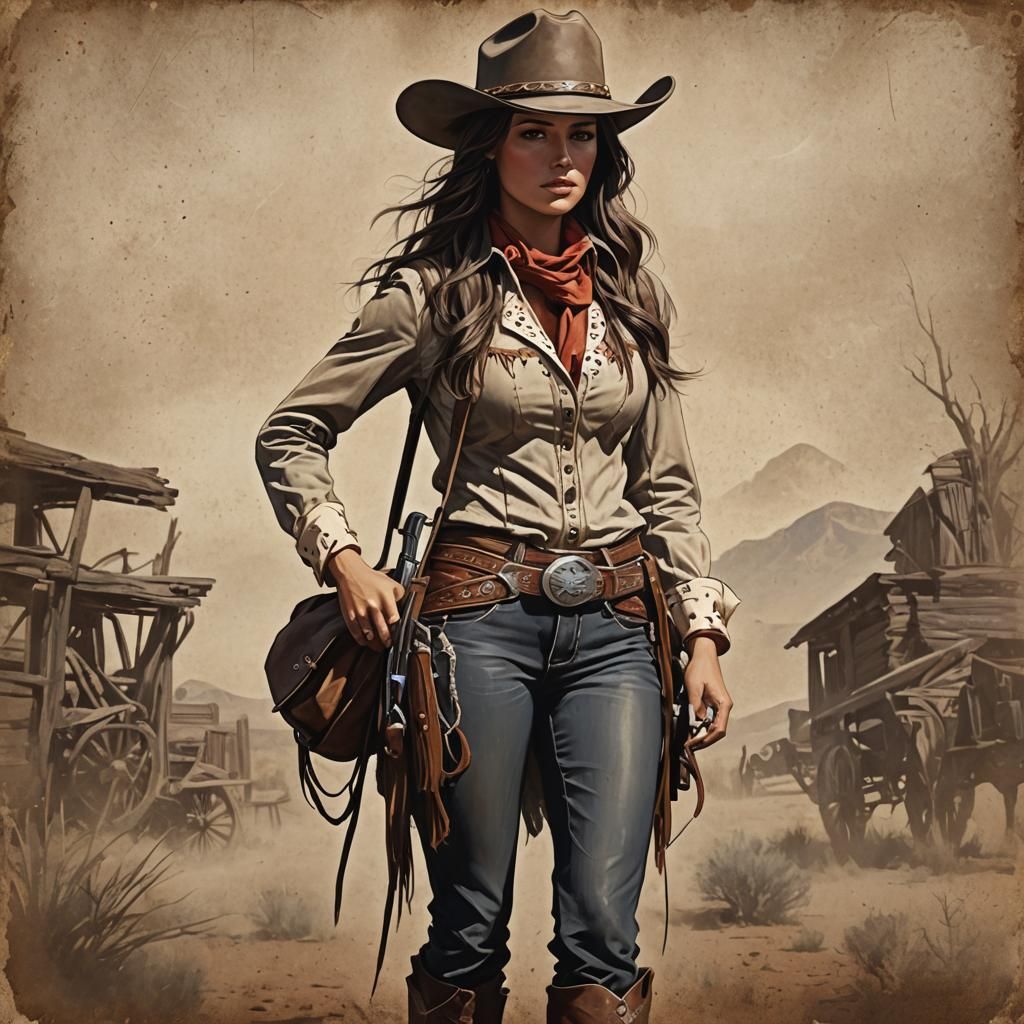 Elegant Cowboy Girl in the Sunset