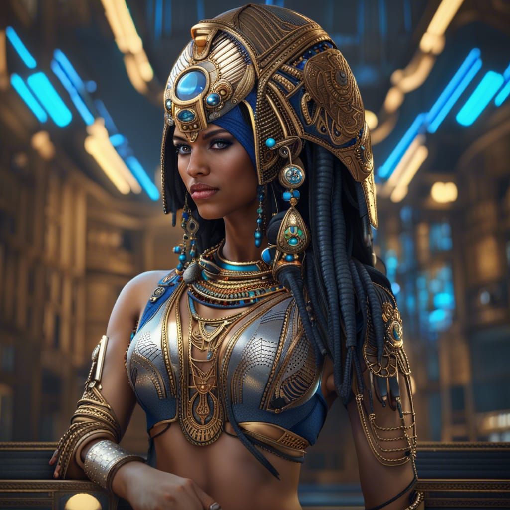 Cyberpunk Goddess in Golden Splendor