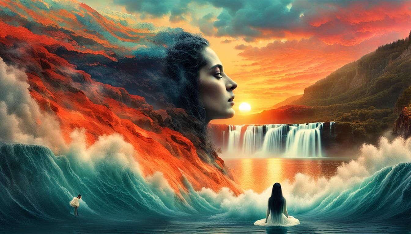 Surreal Waterfall Collage in Vibrant Digital Art