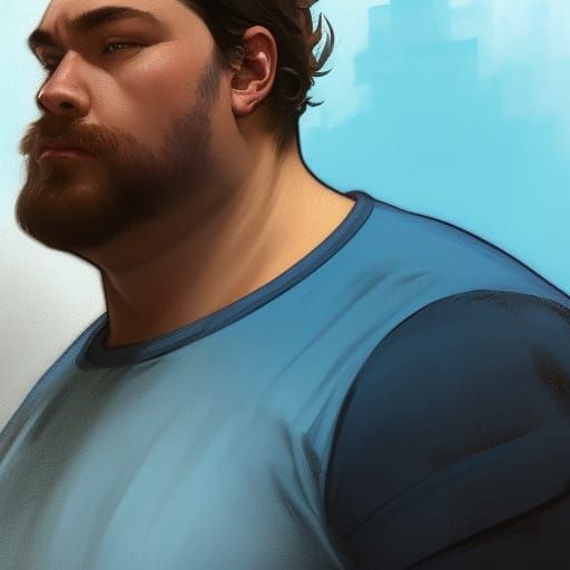 Dynamic Portrait of a Fat Man in a Blue Shirt