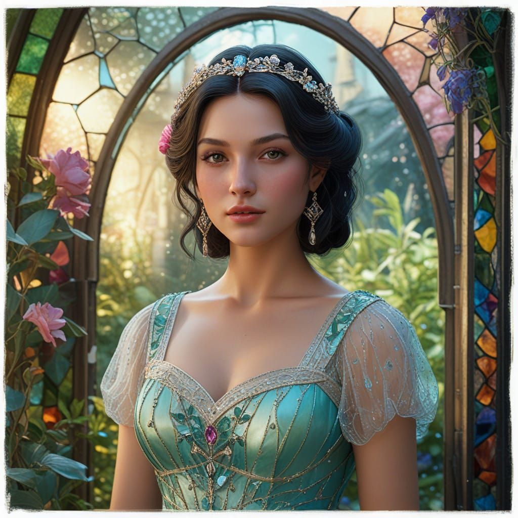 Ethereal Crystal Snow White in a Vibrant Fantasy Realm