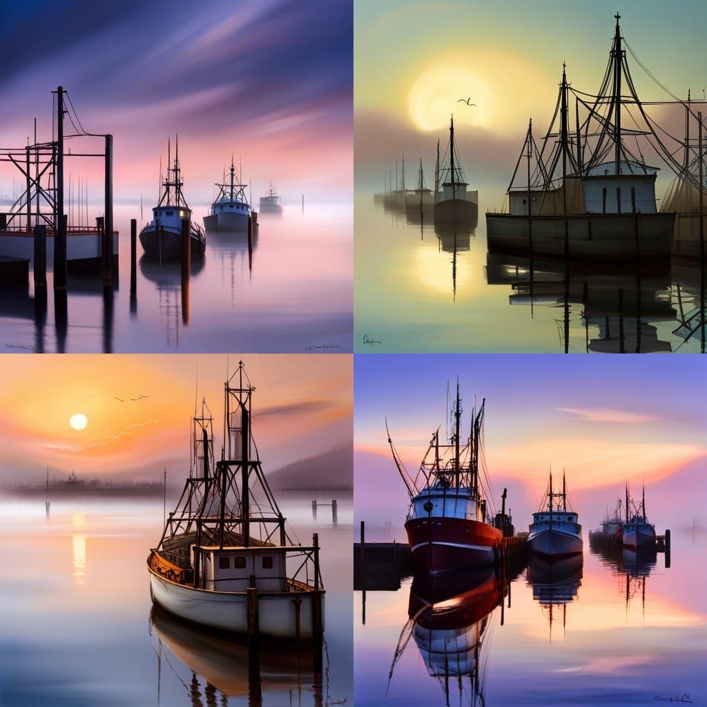 Shrimp Boats Navigate Treacherous Twilight Docks in Dense Fo...