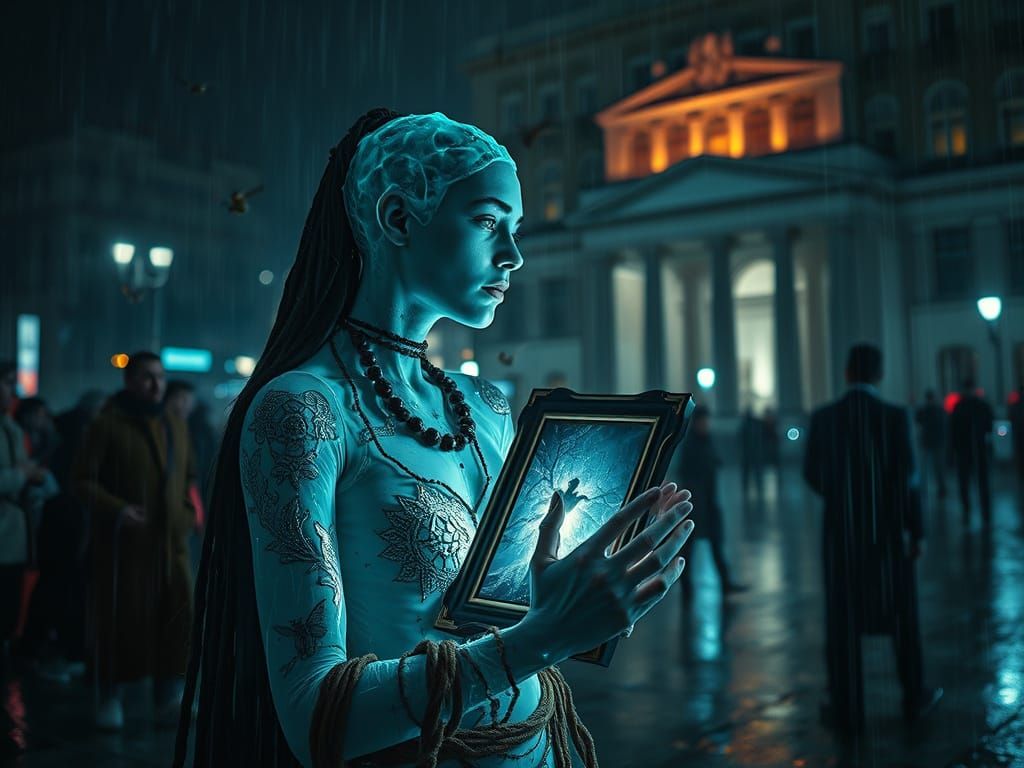 Mystical Shaman Revealing Bioluminescent Oasis in Labyrinth ...