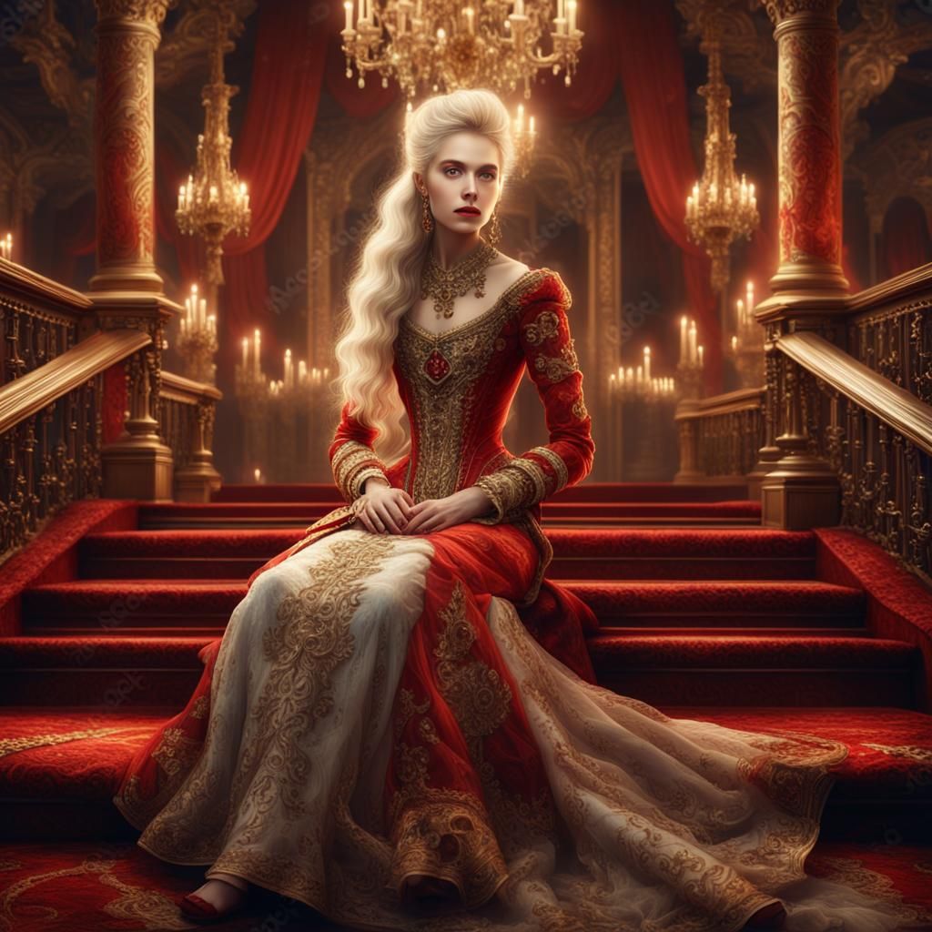 Baroque Beauty, Pale and Enchanting, on a Velvet Red Carpet