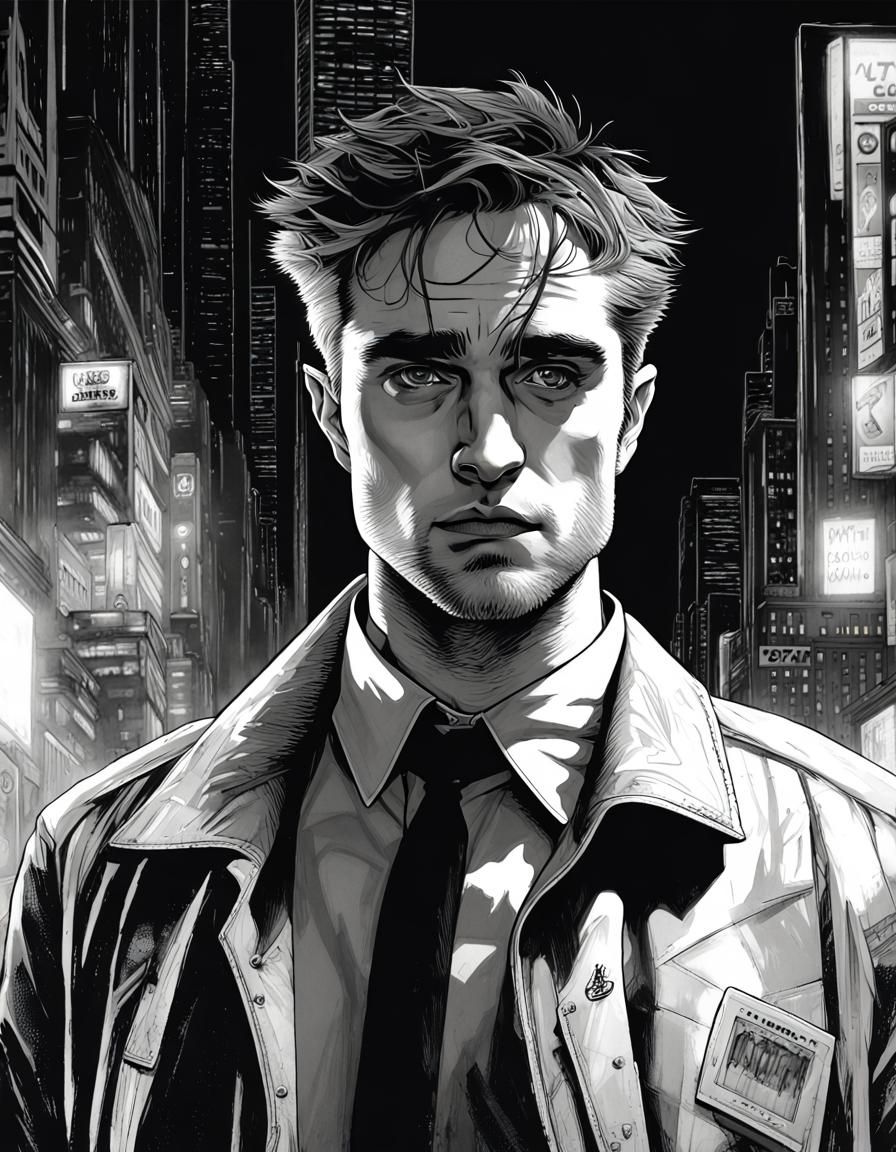 Gritty Cyberpunk Detective in a Neon Cityscape