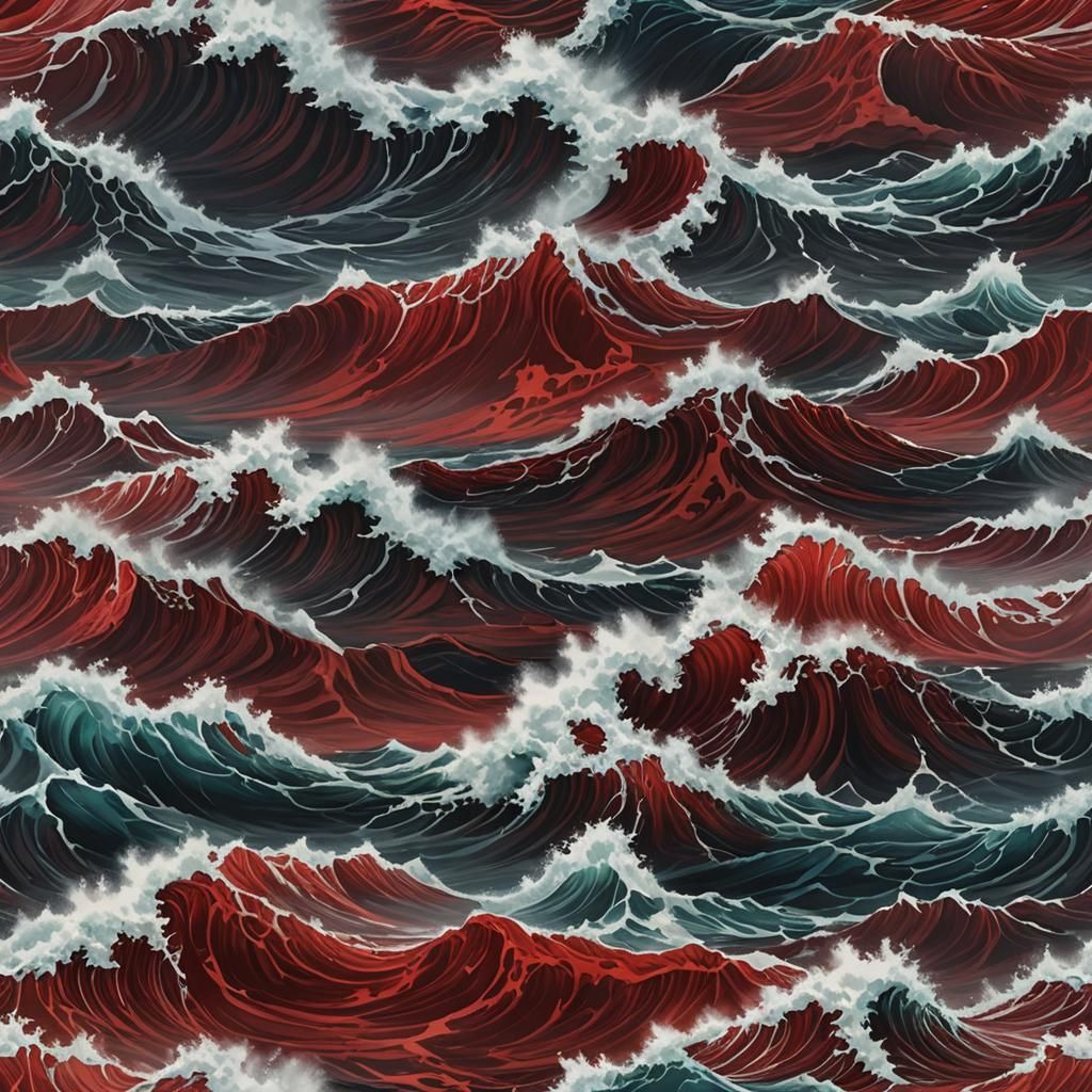 Stormy Crimson Sea in Hyper Realistic Art