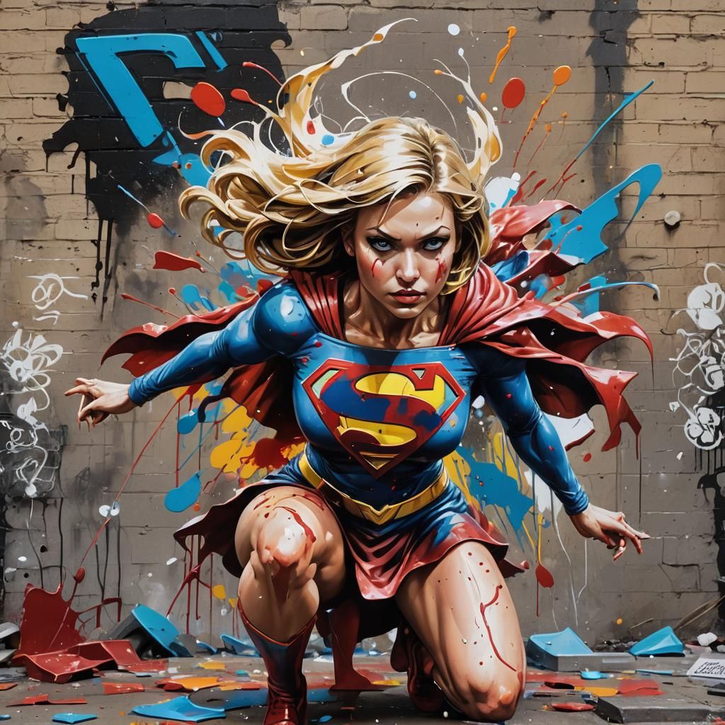 Supergirl in Vibrant Graffiti Art