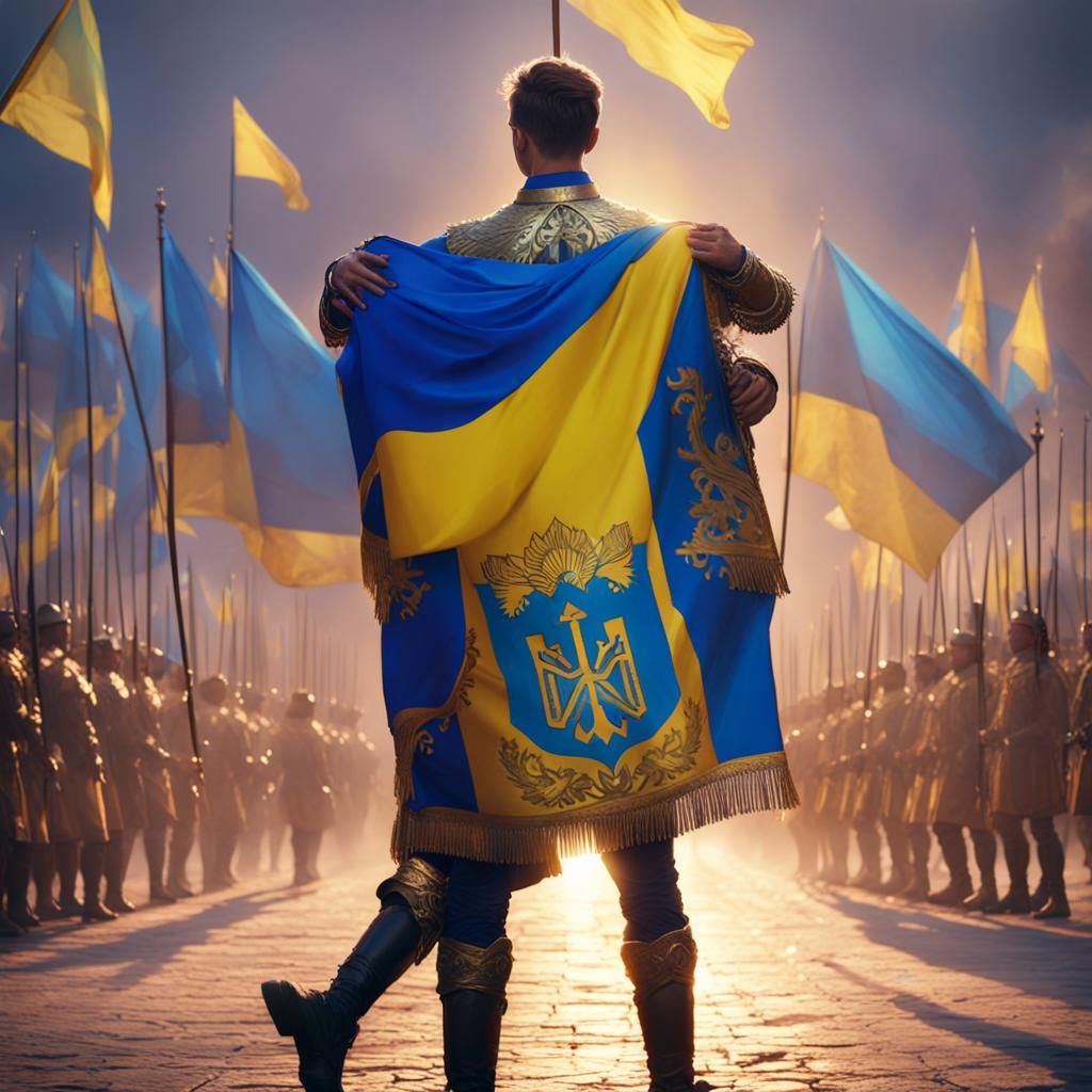 Young Man Embracing Patriotism in Baroque-Inspired Splendor