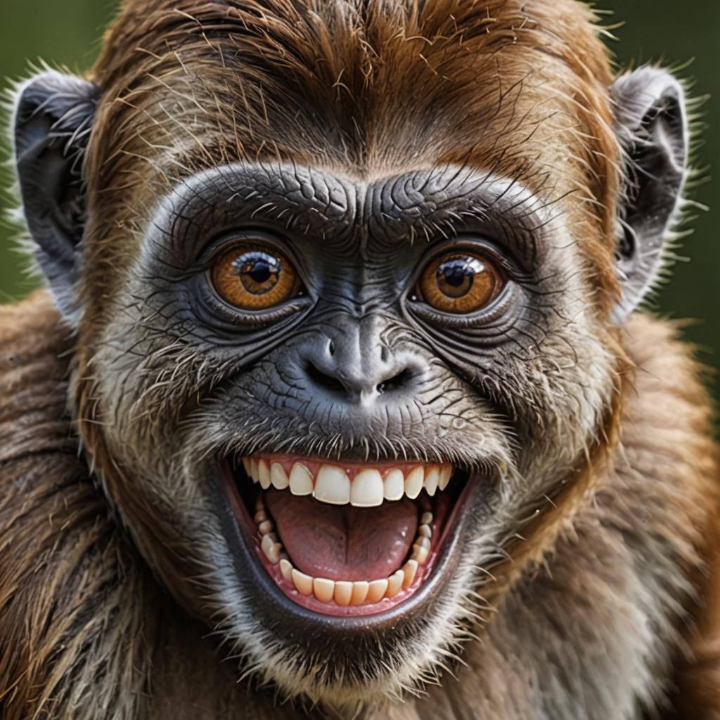 Surreal Monkey with Joyful Smile, Beige Googly Eyes