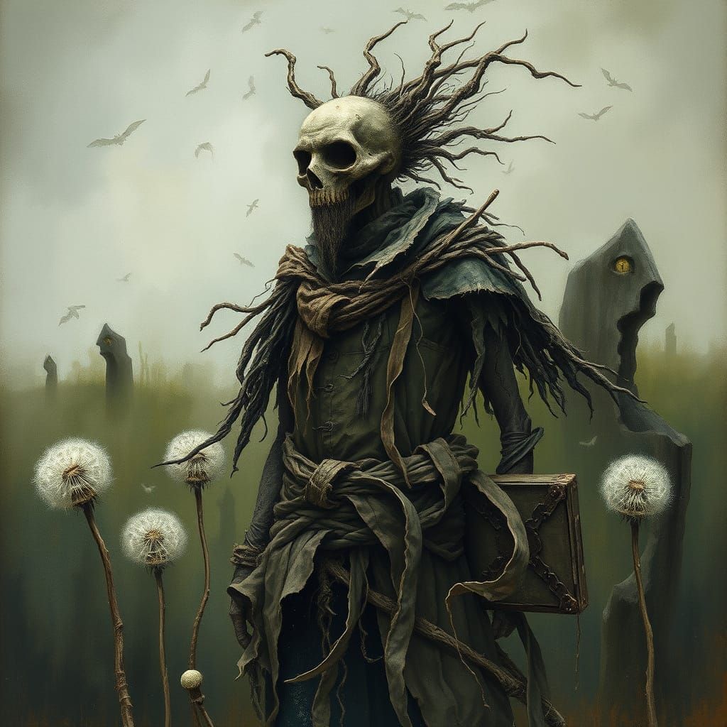 Dandelion Man in Dark Surrealism Style