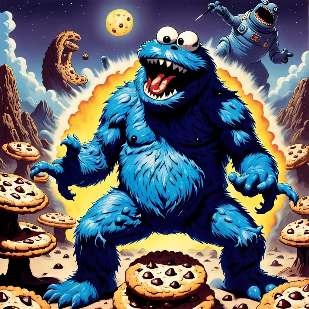 Giant Cookie Monster Invades Retro Sci-Fi Comic Universe