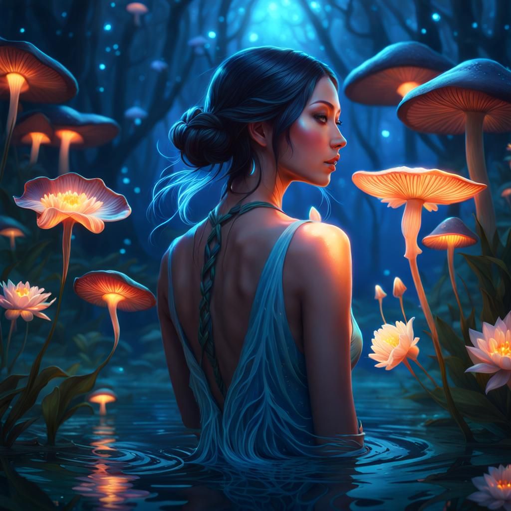 Fantasy Woman in Glowing Forest