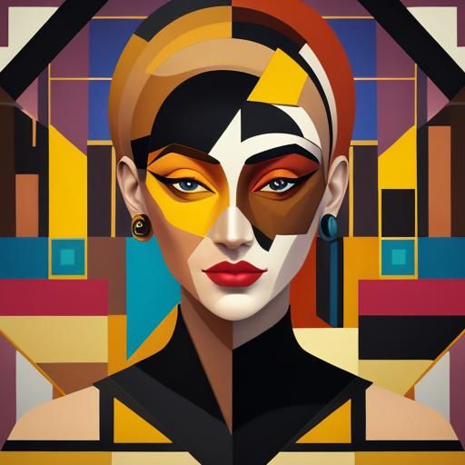 Angular Cubist Portrait with Coffee Cup