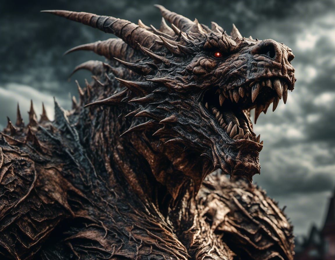 Dark Fantasy Golem Battles Hellion Baby in Creepy 3DHR Portr...