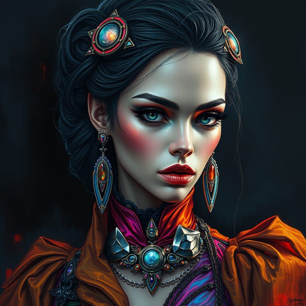 Hyperrealistic Portrait of a Mysterious Woman in Eerie Charc...