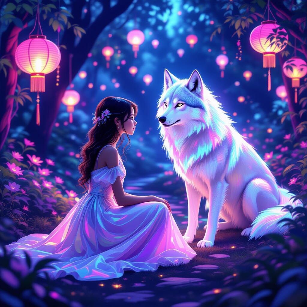 Neon Garden Guardian in Digital Art Style