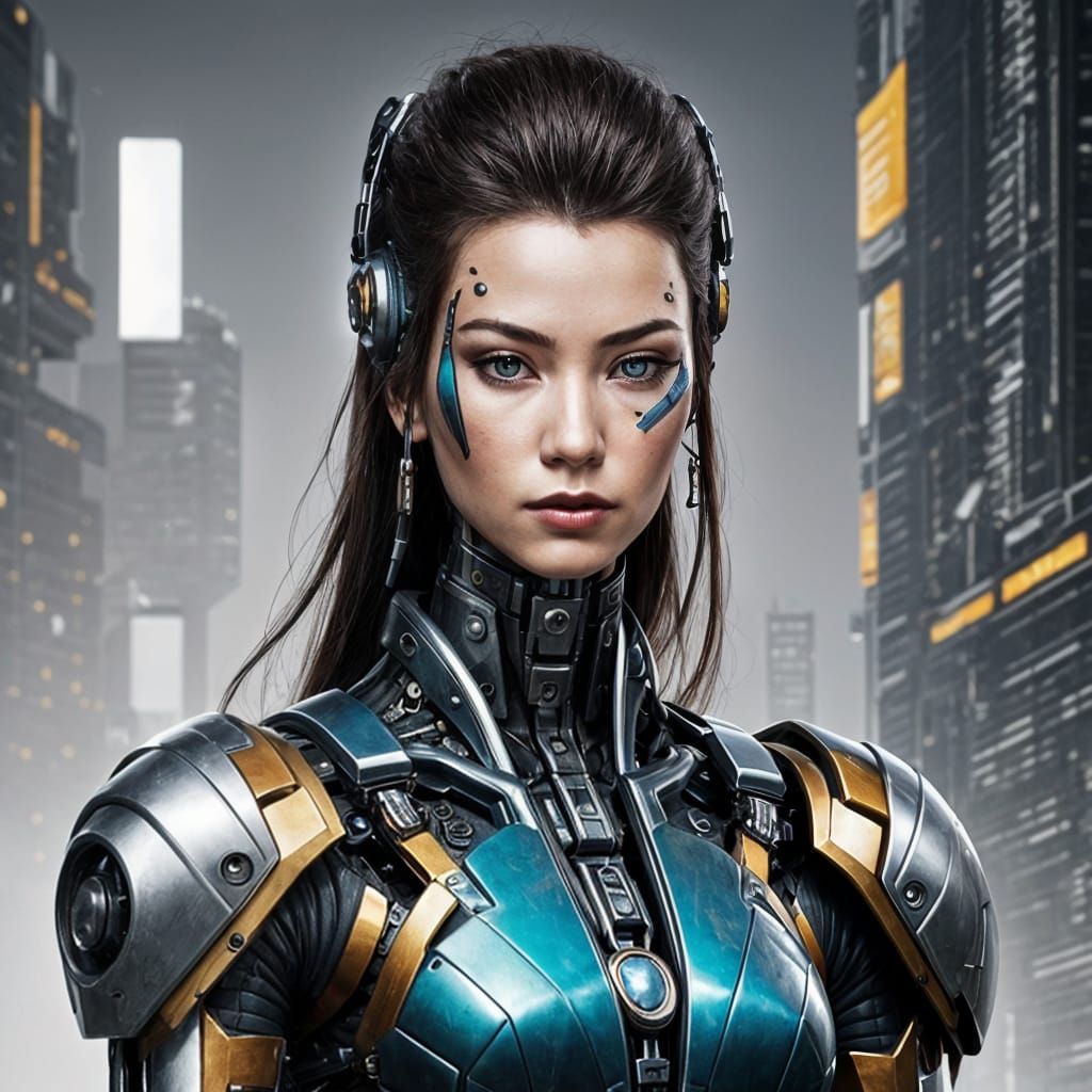 Cyborg Lady with Flawless, Sharp Features in Robotic Beauty