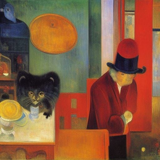 Man in a Top Hat with a Mouse in a Cozy Abode