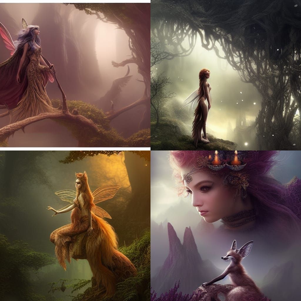 Surreal Fox Goddess in Epic Digital Landscape