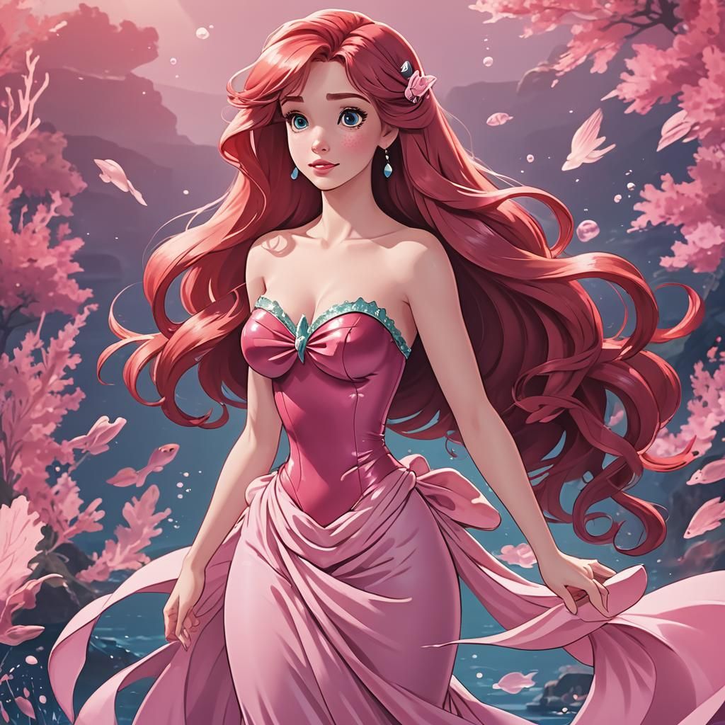 Ariel in Elegant Pink as Cel-Shaded Anime Masterpiece