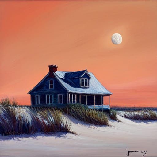 Dreamy Lunar Manor in an Oil Painting