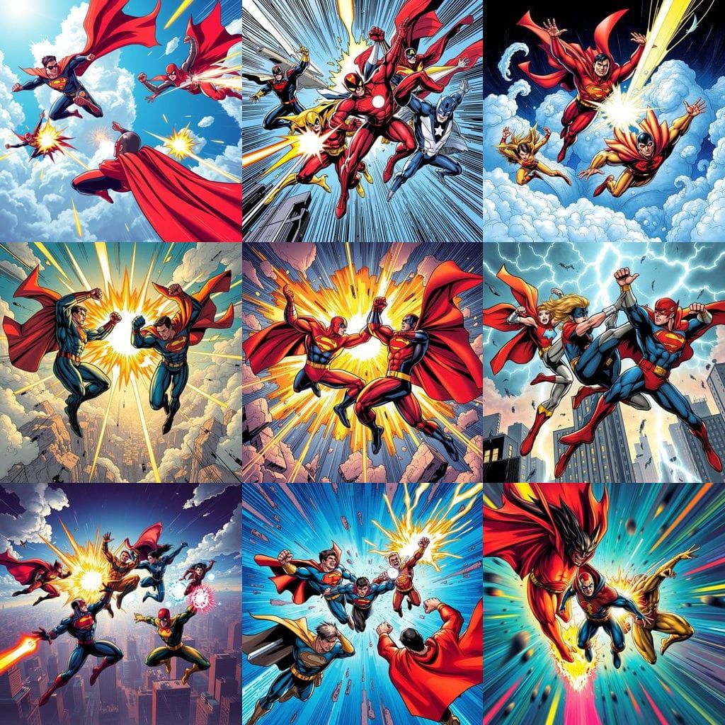 Epic Comic Book Superheroes Engage in an Intense Aerial Batt...