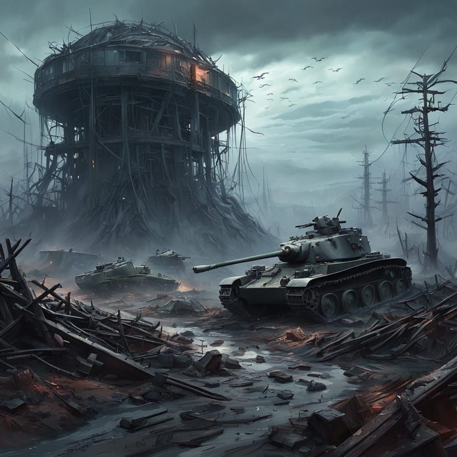 WWII Battlefield in Dark Fantasy Concept Art Style
