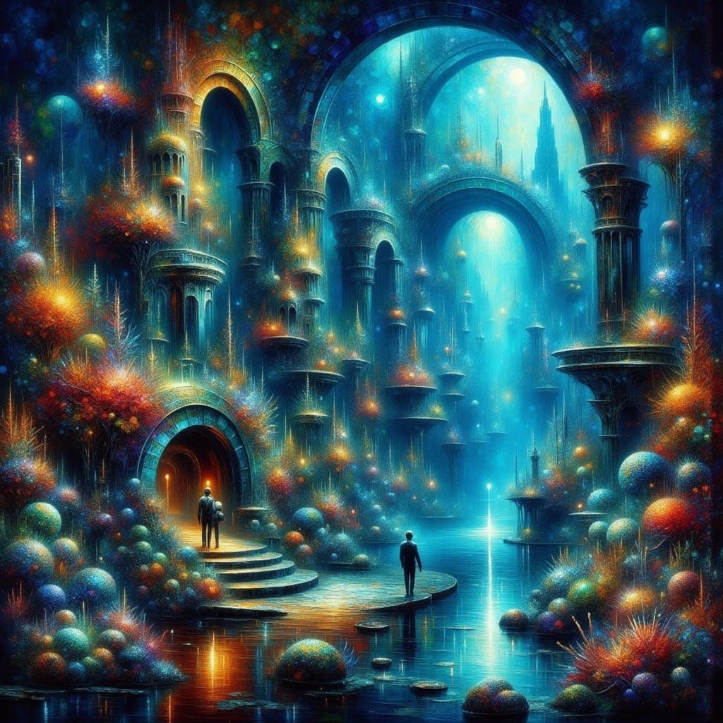 Surreal Underwater City of Bioluminescent Coral