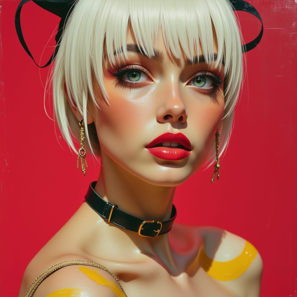 Realistic Portrait of a Seductive Woman with Neon Eyes