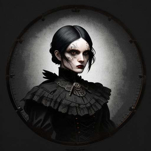 Gothic Steampunk Scene in Distressed Texture with Crows and...