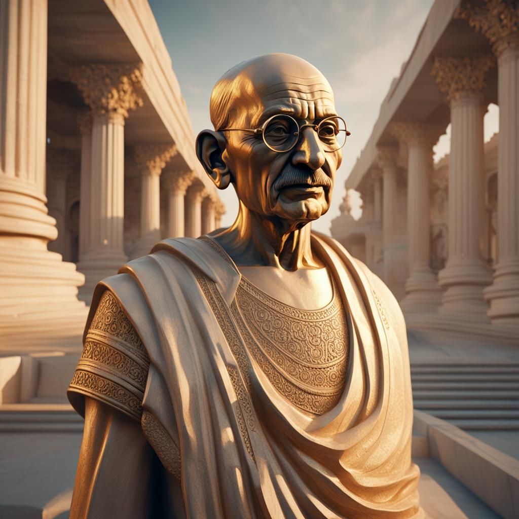 Greek Marble Statues of a Distant Leader in Golden Light