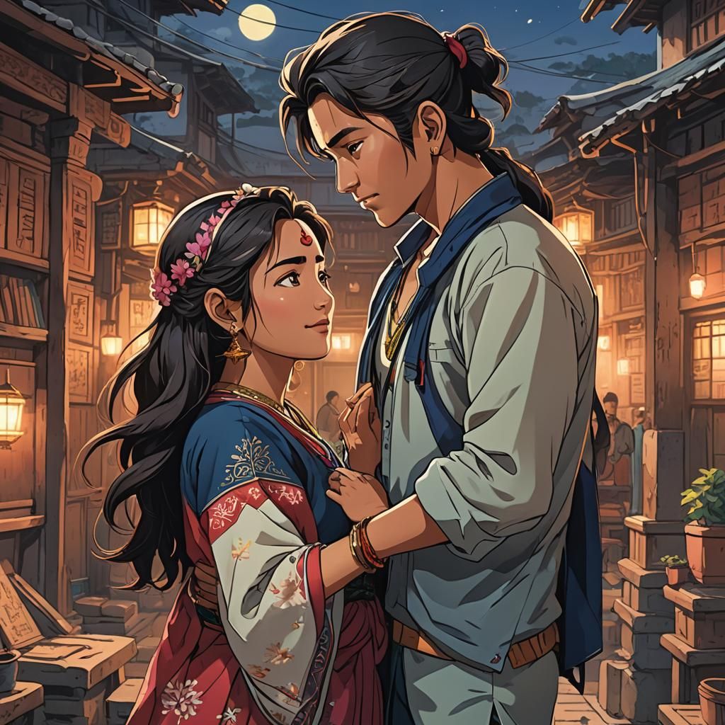 "nepali couple making love Masterpiece, Best Quality, flat, Manga Scan, Anime, cinematic lighting, drawn Art, by Studio ...