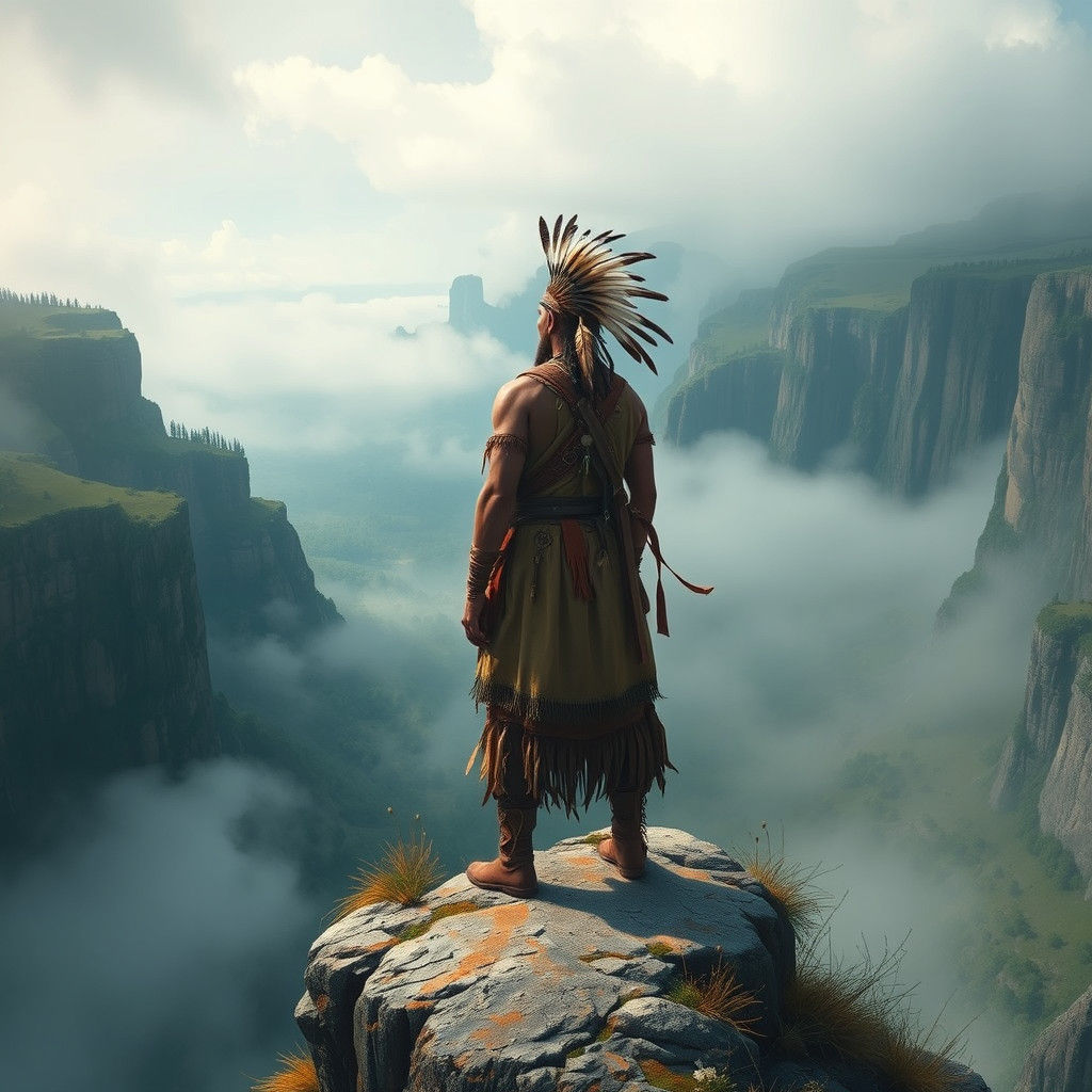 Mohican Warrior in a Haunting Wilderness Landscape