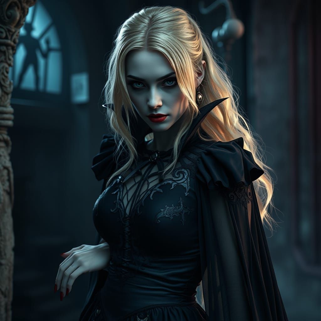 Ethereal Vampire Goddess in Dark, Mysterious Realism