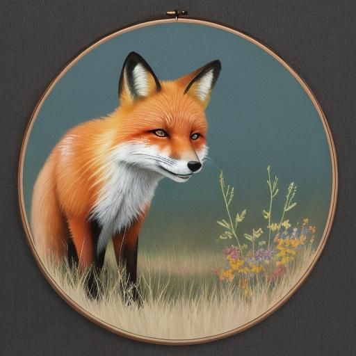 Vibrant Embroidered Red Fox Portrait