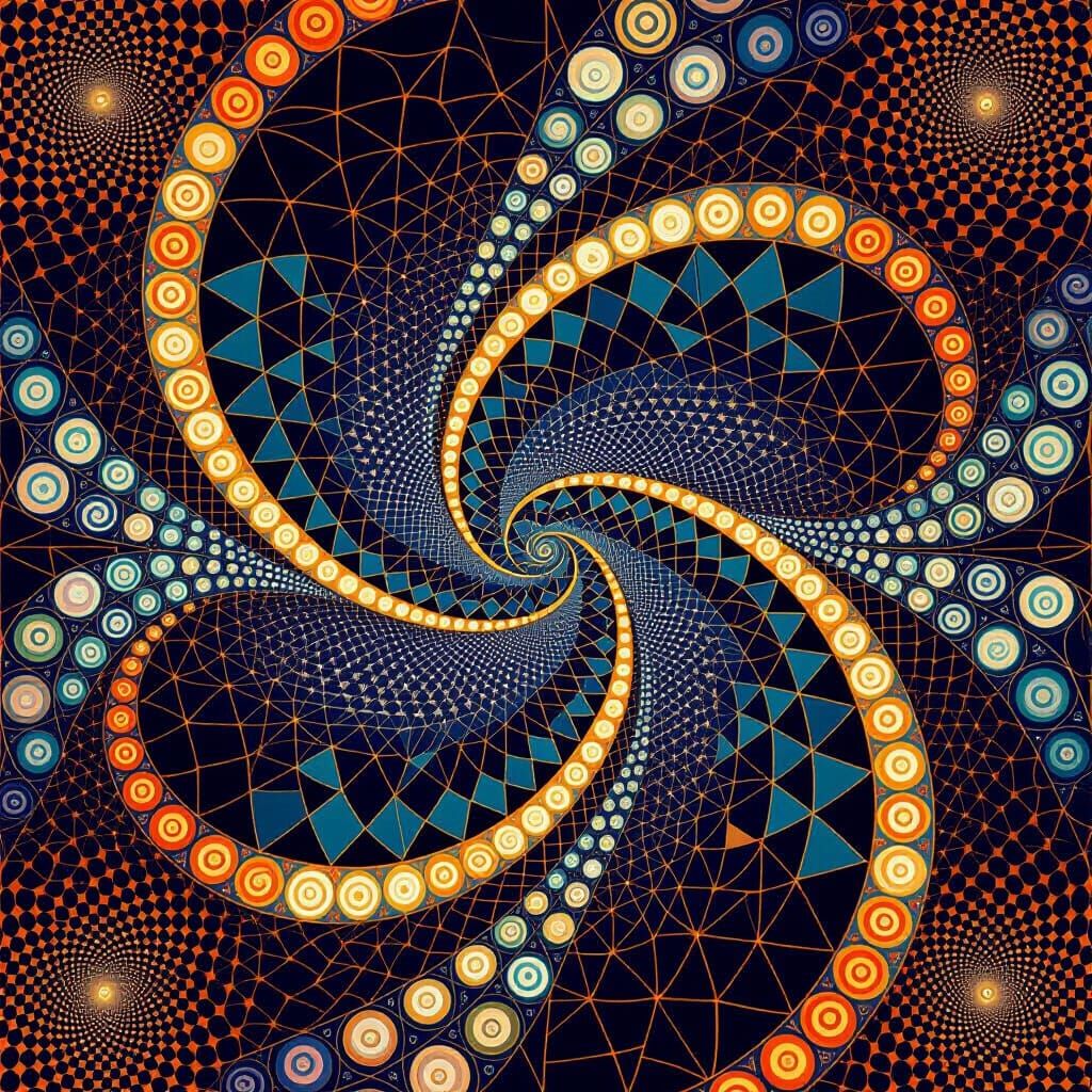 Abstract Mosaic of Orbs with Phosphorescent Light